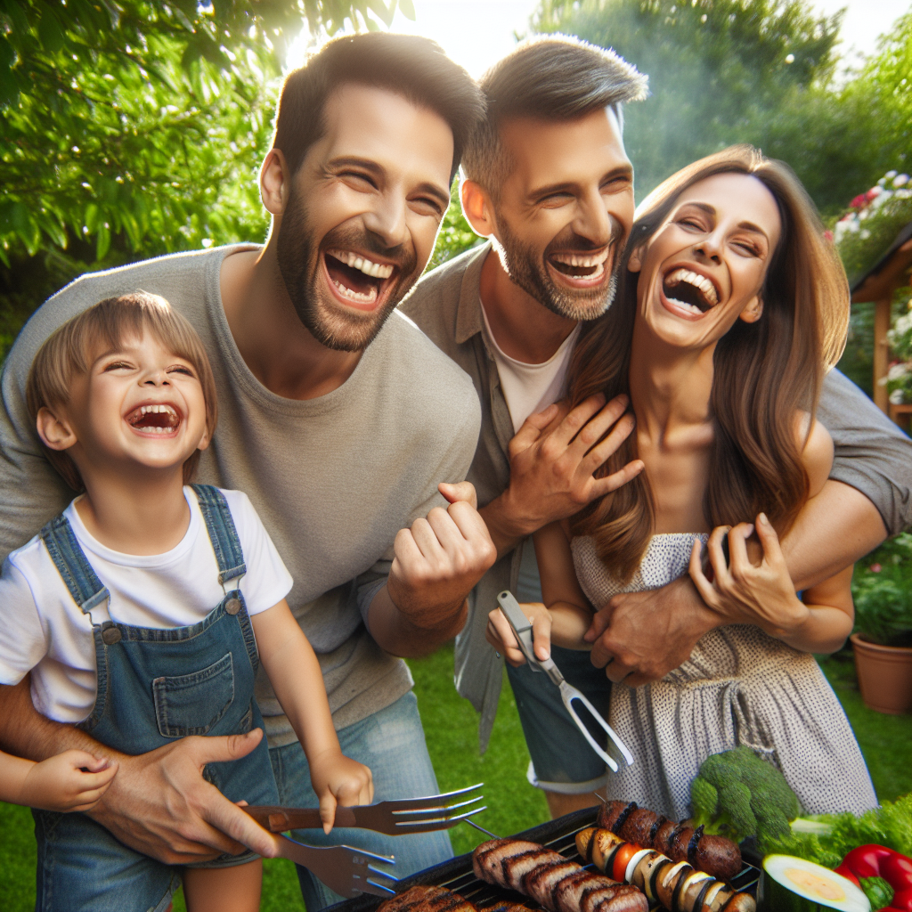 Caucasian family enjoying barbecue in a garden